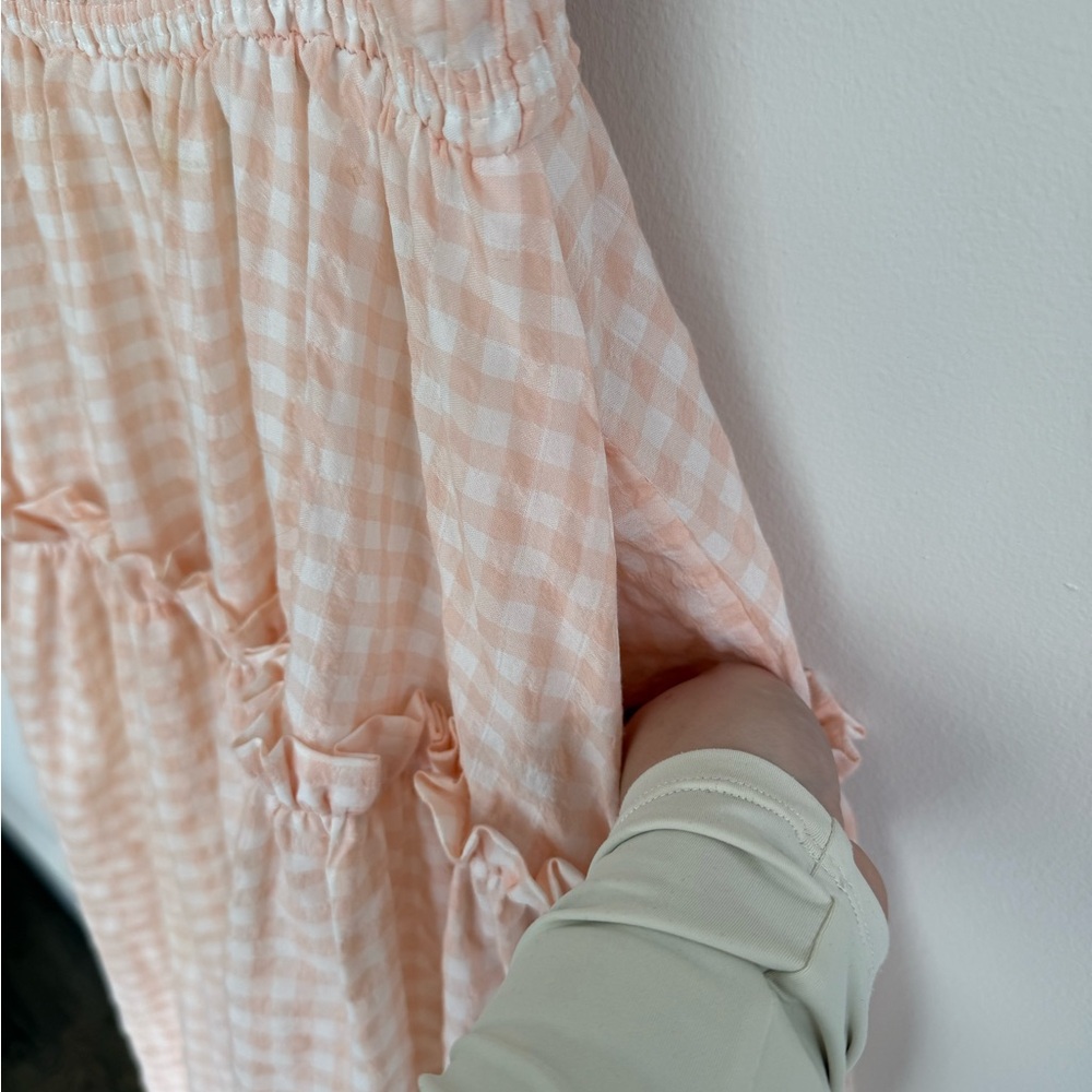 MARBLE Peach Gingham Smocked Dress with pockets - Picture 5 of 9